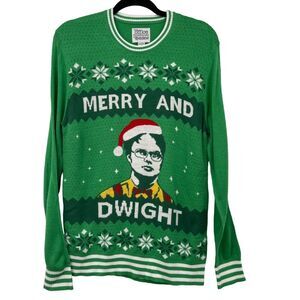 Merry & Dwight Schrute SZ Medium The Office TV Show Ugly Christmas Sweater Green